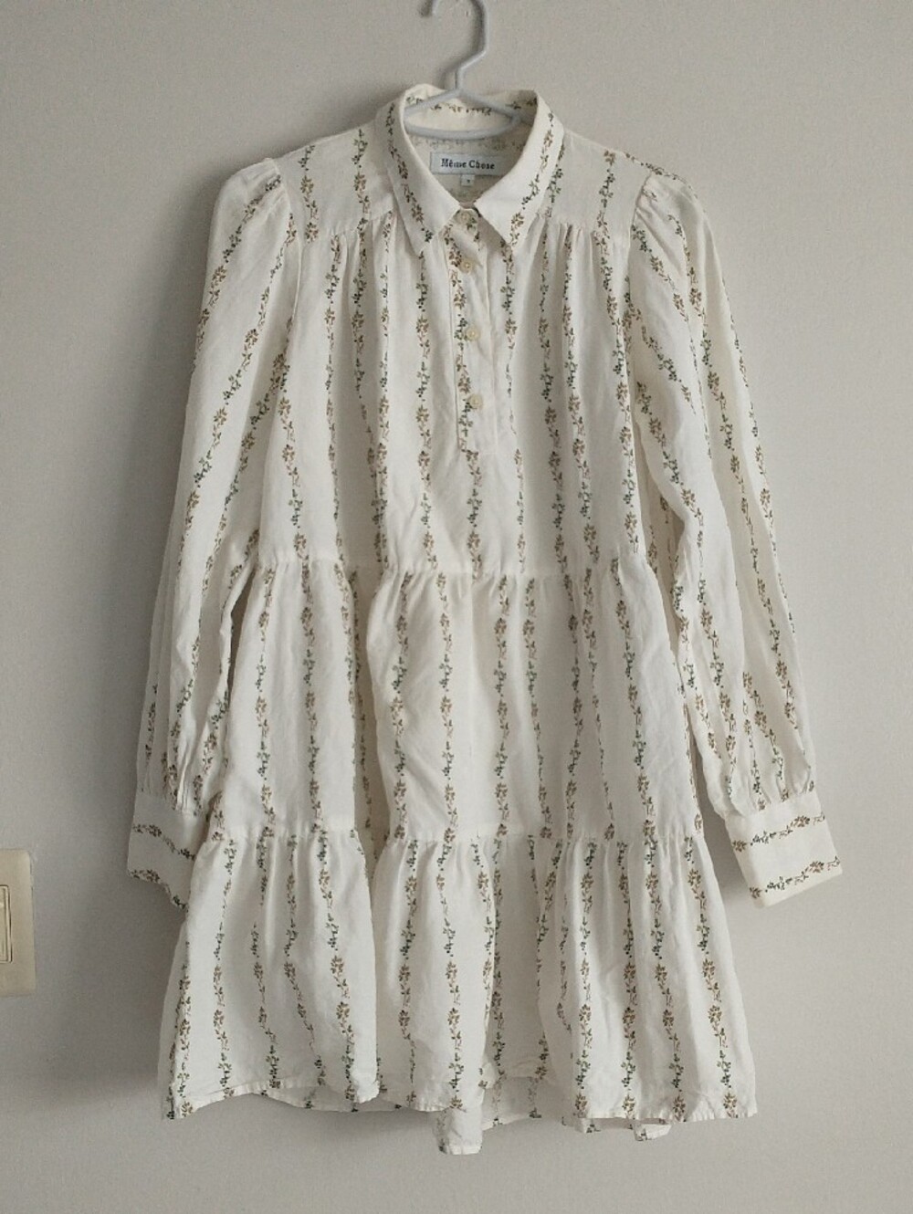 Meme Chose Shirt Dress Pastel Floral Tiered Long Sleeve